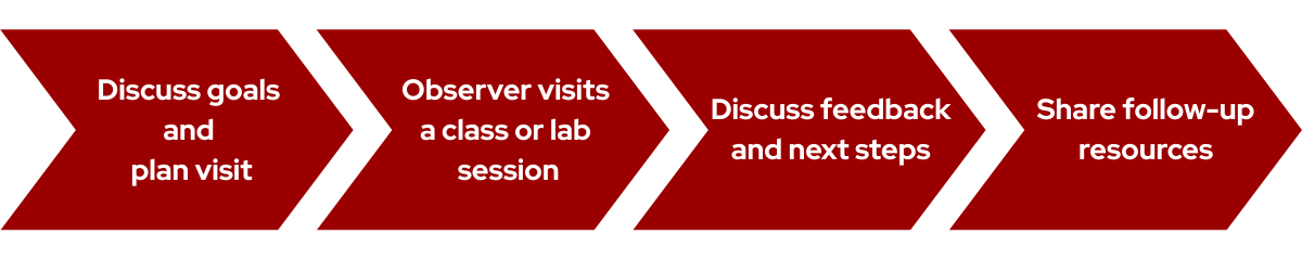 Four horizontal arrows illustrating the SIFT process: discuss goals and plan visit, Observer visits a class or lab session, Discuss feedback and next steps, Share follow-up resources